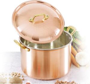 Casseruola Alta 2 manici � 24 cm realizzata in rame massiccio liscio stagnato a mano Linea Traditional