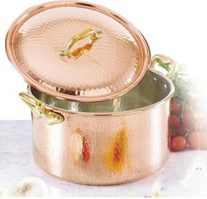 Casseruola Alta 2 manici � 16 cm - h10 cm - 2.0 lt in rame Martellato Stagnato linea Luxury Line
