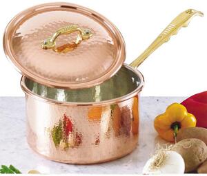 Casseruola Alta 1 manico � 16xh10 cm - 2.0 lt in rame Martellato Stagnato linea Luxury Line