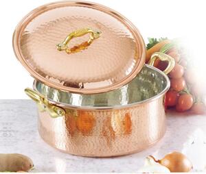Casseruola Media 2 manici � 24 cm - h11 cm - 4.9 lt in rame Martellato Stagnato linea Luxury Line