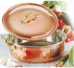 Casseruola Bassa 2 manici diametro 20 cm - h7 cm - 2.2 lt in rame Martellato Stagnato linea Luxury Line