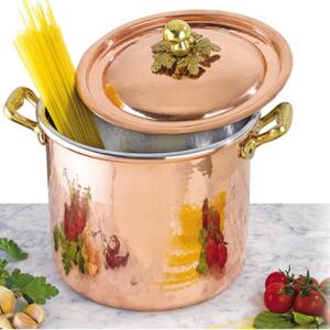 Pentola Alta 2 maniglie con coperchio � 20xh 17,5 cm - 5,20 lt in rame massiccio 5 mm linea Michaels Range