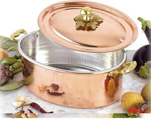 Casseruola Ovale 2 maniglie 27x20 con coperchio in rame massiccio 5 mm linea Michaels Range