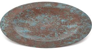 Sottopiatto in rame lucido martellato con bordo finale � 34 cm realizzato a mano In Italia finitura Verde Pompei