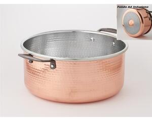 Casseruola Media in rame ad Induzione con due manici � 20xh7 cm - 3,0 Lt realizzata in rame massiccio martellato