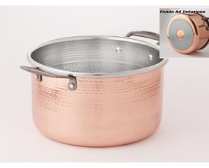 Casseruola ALTA in rame ad Induzione con due manici � 20xh12 cm - 3,7 Lt realizzata in rame massiccio martellato