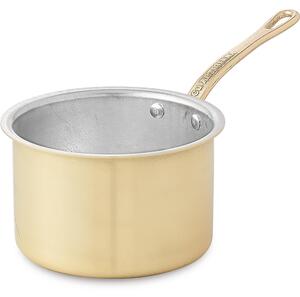 Casseruola Alta un manico in Ottone Linea Pepite D'oro Mignon diametro 8xh5,5 cm - lt 0,25 realizzata in Ottone massiccio liscio e lucido