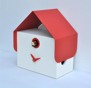 Orologio da Parete e da tavolo DOTTO in legno Laccato 19,5x14xh23 cm cassa in MDF, Tetto in metallo segnalibro laccato Rosso Ral 2002
