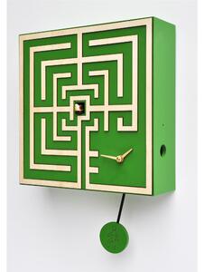 Orologio con cuc� con Pendolo LABIRINTO Dimensioni 33x33xh 10 cm Cassa in MDF laccato e betulla Verde e Bianco