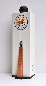 Orologio Cuc� da parete o appoggio QQ Ziggurat 10,5x12xh38 cm cassa in MDF laccato , Uccellino in legno intagliato a mano bianco