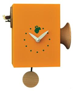 Orologio Cuc� da parete Trombettino 15x11xh16 cm cassa in MDF arancio Tromba in legno massello tornito