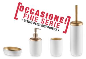 Set da bagno 4 pezzi in resina colore Bianco oro -Basic portasapone. bicchiere, dispenser e porta scopino 4 pezzi ne paghi 1