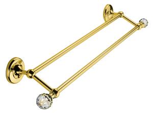 Porta Salviette Doppio 59,50x12,50xh7,5 Linea MADRAS ORIENTE Oro Lucido e Swarovski trasparente cristallino , Made In Italy