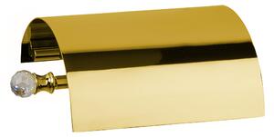 Portarotolo di carta igienica con coperchio Linea MADRAS ORIENTE 16x13xh6 cm oro lucido e Swarovski Swarovski trasparente cristallino