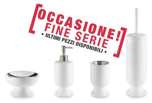 Set da bagno 4 pezzi in resina colore BIANCO-MISO portasapone. bicchiere, dispenser e portascopino