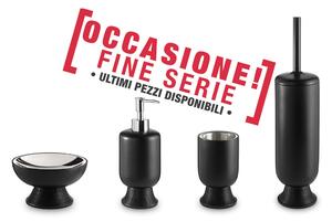 Set da bagno 4 pezzi in resina colore NERO -MISO portasapone. bicchiere, dispenser e portascopino