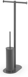 Piantana WC portarotoli doppio e porta scopino 24x14xh66 cm anima in ottone design minimale nero opaco