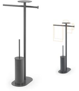 Piantana WC singolo con porta salviette e appoggio e porta scopino 36,3x24xh69 cm anima in ottone design minimale nero opaco