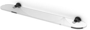 Mensola doccia bagno OSLO ROUND 60x14xh 4,6 cm ripiano in vetro temperato stile minimale alluminio verniciato a polvere nero Opaco
