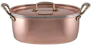 Casseruola Ovale 2 maniglie co Griglia interna Dimensioni 42x22xh12 cm con coperchio in rame massiccio 1.5 mm linea