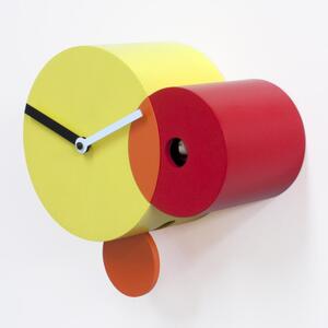 Orologio a Cucu KANDINSKY in legno 22x10xh21 cm costruito da tre cerchi intersecati Giallo Rosso