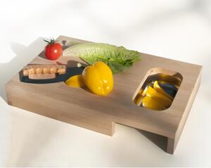 Tagliere in legno massello di faggio 35x55xh7 cm con vaschetta in acciaio inox