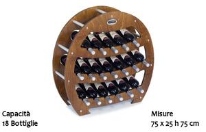 Cantinetta Portabottiglie in legno Botte 75x25xh75 cm contenuto 18 bottiglie colore Noce