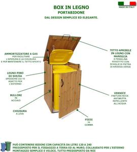 Box Portabidoni in legno 74x86xh116 cm coperchio con ammortizzatore a gas con tetto verde