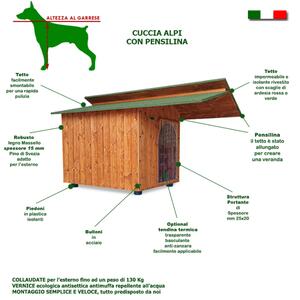 Cuccia per Cane Setter e simili in legno con tettino coibentato 70x130xh80 cm pi� pensilina collaudo per 130 Kg