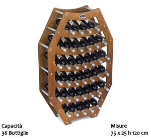 Cantinetta Portabottiglie in legno Ottagono 75x25xh120 cm contenuto 36 bottiglie , colore Noce