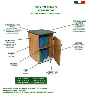 Porta secchi BOX in legno 70x80xh116 cm con tetto verde