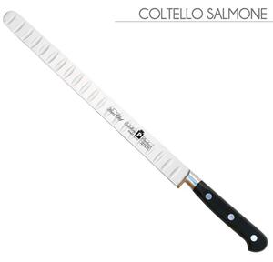 Coltello salmone forgiato Manici in POM per alimenti. colore nero. resistente in lavastoviglie