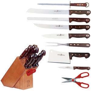 Ceppo coltelli in legno con 9 coltelli e forbici da cucina 28x11xh23 cm