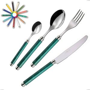 Set Posate colorate 4 pezzi ARCADIA 1 Coltello 1 Forchetta 1 Cucchiaio 1 Cucchiaino caff� in acciaio 18/10 manici dai colori marmorizzati con ghiere bombate