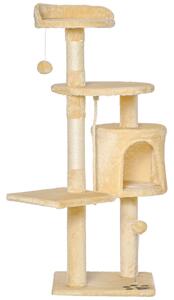 PawHut Tiragraffi per Gatto Albero Tiragraffi a 4 livello con corda sisal e Giocattolo, Beige 40 × 40 × 114cm|Aosom