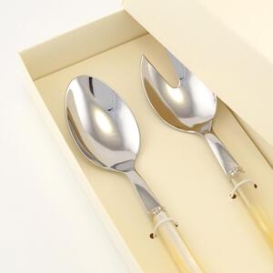 Confezione due pezzi per Insalata PERLATO composizione Cucchiaio e Cucchiaio insalata 238 mm in confezione manicatura in acrilico con doppia ghiera tornita. in scatolata bomboniera serigrafata