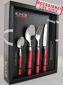 Servizio Posate in acciaio inox 18/10 24 pezzi PERLA rosso manico in acrilico perlato rosso