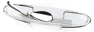 Piatto Ovale UNOMILLE 42x12 cm in vetro ed acciaio il supporto