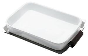 Portapirofila rettangolare con manici in legno e con pirofila in porcellana da forno 43x30 cm