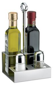 Portabottiglie olio e porta sale pepe 13,5x12xh25,5 cm - versione per bottiglie 25 cl Fori 5x5 cm colore cromo