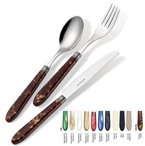 Set Posate colorate 4 pezzi un posto tavola VENDOME TARTARUGA 1 Coltello 1 Forchetta 1 Cucchiaio 1 Cucchiano caffe in acciaio 1810