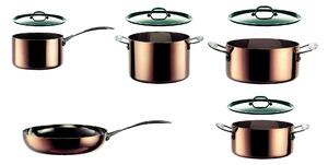 Batteria di Pentole TOSCANA 9 Pezzi Rame-Alluminio-Acciaio ,in rame cuore in rame interno inox 18/10 utilizzabile Su gas , Elettrico , alogeno e ad induzione si in lavastoviglie