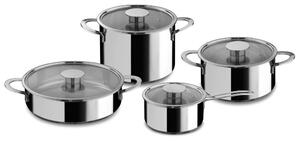 Batteria di pentole 8 pezzi in acciaio inox 18/10 GOURMET con coperchi in vetro pyrex, adatta per per piano elettrico, induzione, gas, alogeno, vetroceramica , forno