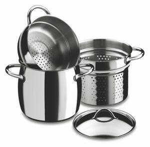 Pentola Mepra in acciaio inox 18/10 linea 1950 Tuttofare diametro 22 cm 4 pezzi con coperchio in acciaio , cuocipasta , cuocivapore inox lucido