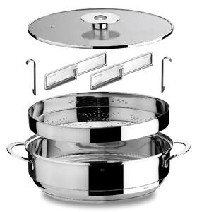 Vaporiera per cottura a vapore 26cm in acciaio inox 18/10 con coperchio in vetro pyrex linea Gourmet Mepra, adatta per piano elettrico, induzione, gas, alogeno, vetroceramica , forno