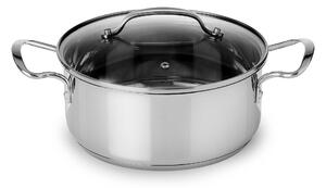 Casseruola fonda 16 cm con coperchio in vetro pyrex linea Sintesi Mepra, acciaio inox 18.10 per piano elettrico, induzione, gas, alogeno, vetroceramica , forno