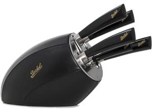 Ceppo 5 coltelli da cucina in Acciaio Inox Tedesco X50 impugnatura resina acetalica colore nero