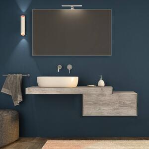 Mensolone 120 cm rovere sbiancato sospeso con specchio filo lucido e cassettone da 75 cm