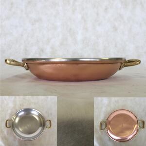Tegame in rame stagnato 2 manici �24 cm - peso 1,8 kg con manici in ottone La curvatura arrotondata le rende ideali per la cottura al salto made in Italy