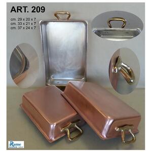Lasagnera Rostiera in rame stagnato 29x20xh7 cm maniglie in ottone